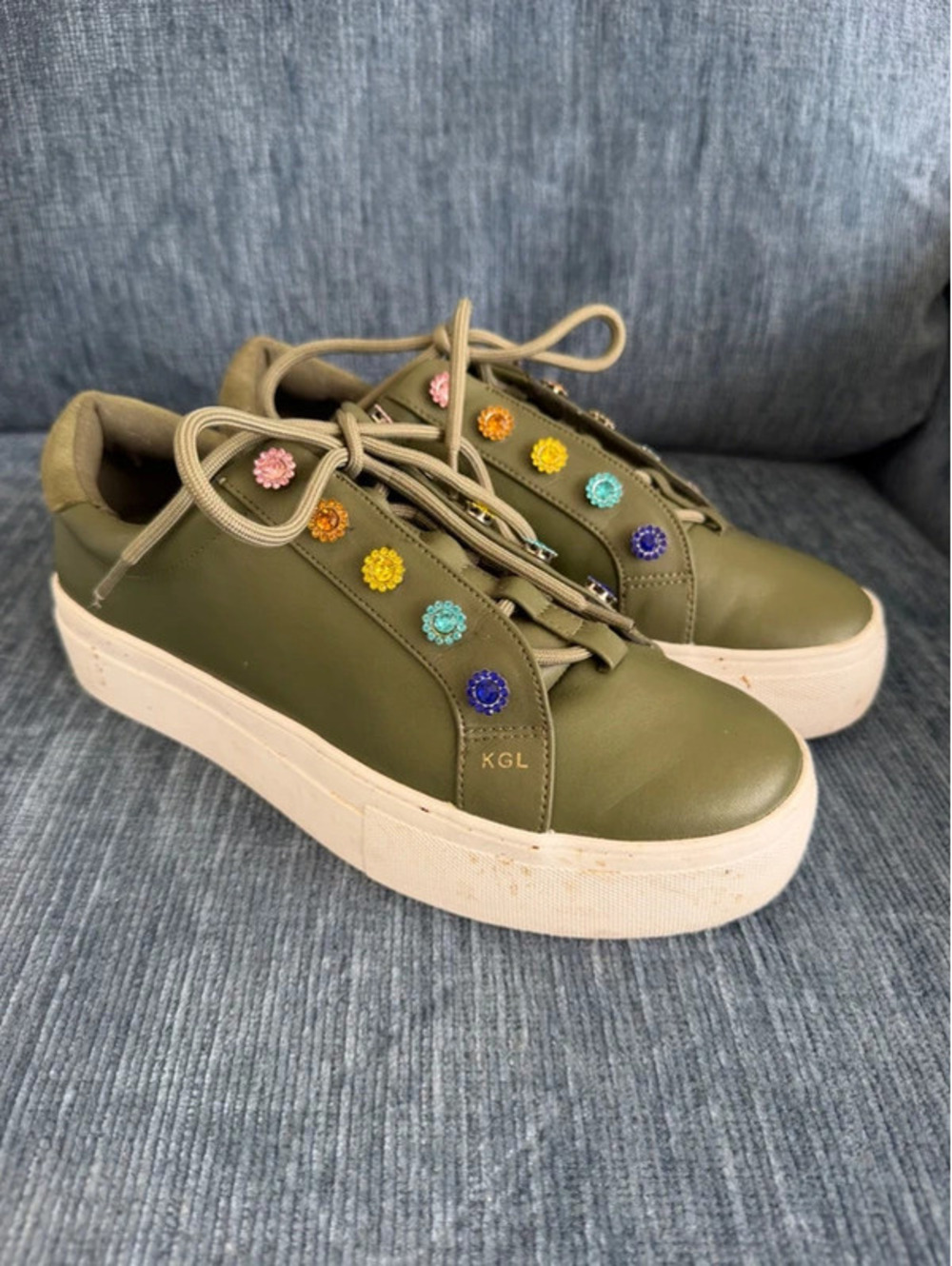 Kurt Geiger London Liviah Love platform sneakers in olive green Size US 5.5